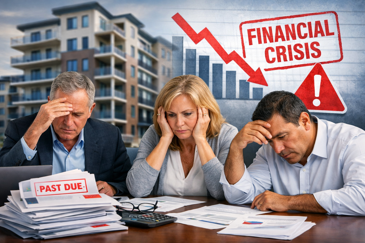 Condo association board facing financial distress and special assessments